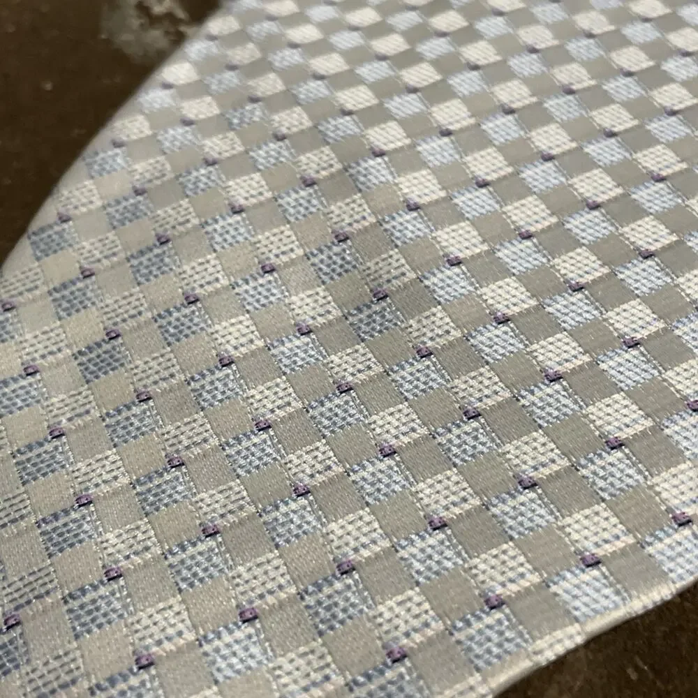 Kai Long Tie 100% Silk Blue Diamond Pattern Handmade